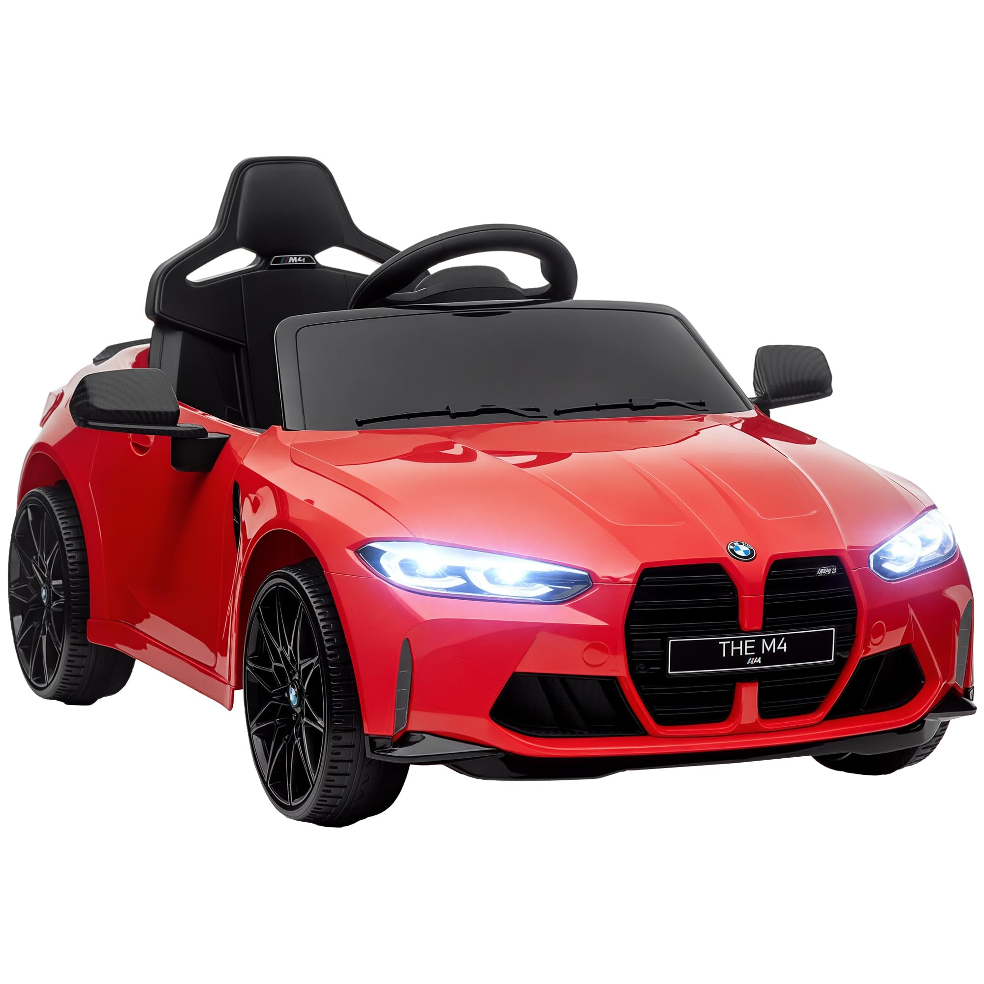 AIYAPLAY BMW M4 Licensed Electric Car for Kids, 12V Kids Electric Ride on with Remote Control, Suspension, Music, Horn, LED Lights, for Ages 3-5 Years, Red