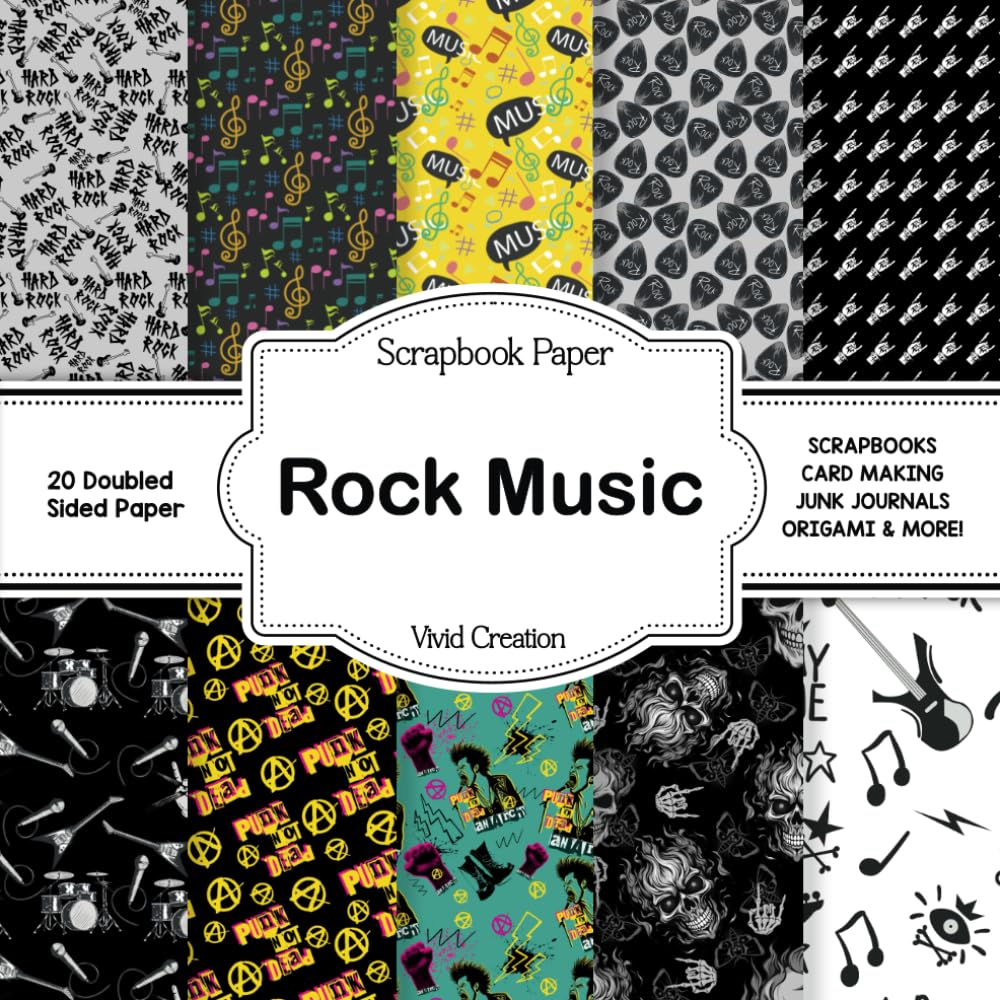Rock Music Scrapbook Paper: Collection of double sided Rockstar Music ...