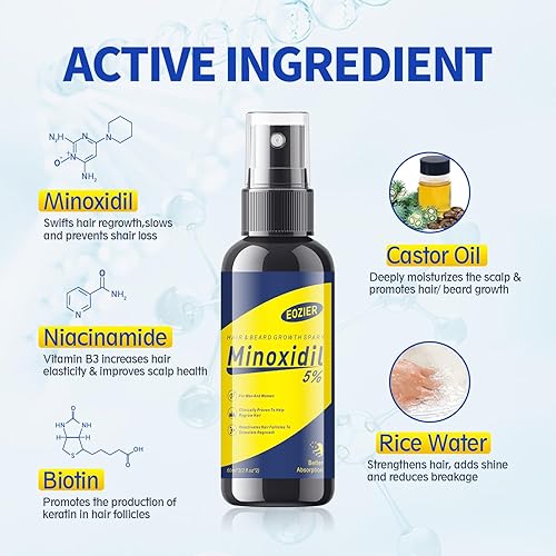 Miniatura 2 de 5% de minoxidil con biotina, tratamientos de pérdida de cabello para mujeres y hombres, tratamiento de regeneración del cabello, aceite de suero de