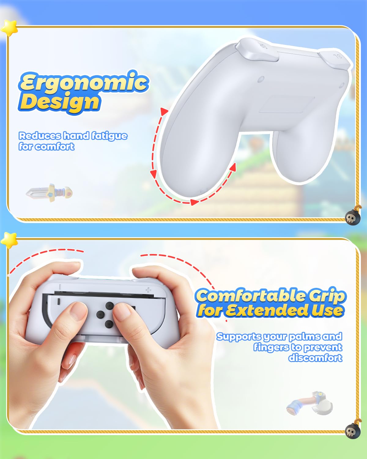 FYOUNG Hand Grips Compatible with Switch Controllers, Grip for Switch Joy Con - White (2 Packs) - Image 4