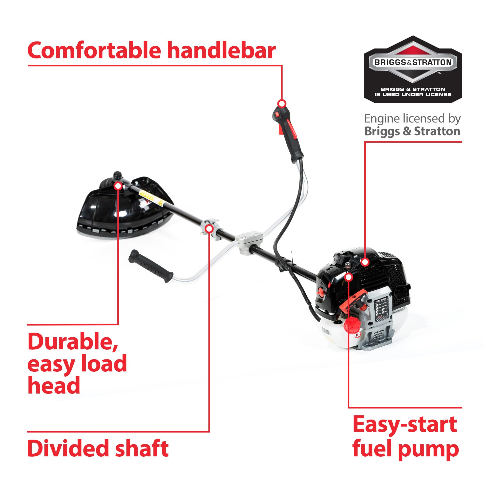 NAX POWER PRODUCTS 600B Motor 42,7 cm3 1,2 kW Briggs & Stratton Producto con Licencia, desbrozadora de Hierba, Recortadora Manual, nax600b