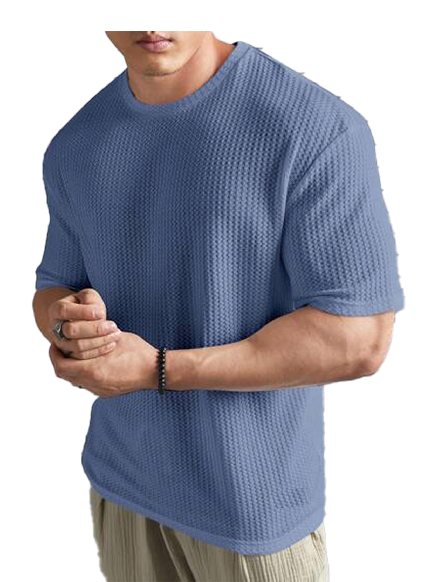NETCLICK® Mens Solid Dotted Unique Design Oversized Tshirt for Men - Round Neck Loose Fit Drop Shoulder Mens T-Shirt Blue (B0D5CSYGSQ) Amazon Price History, Amazon Price Tracker
