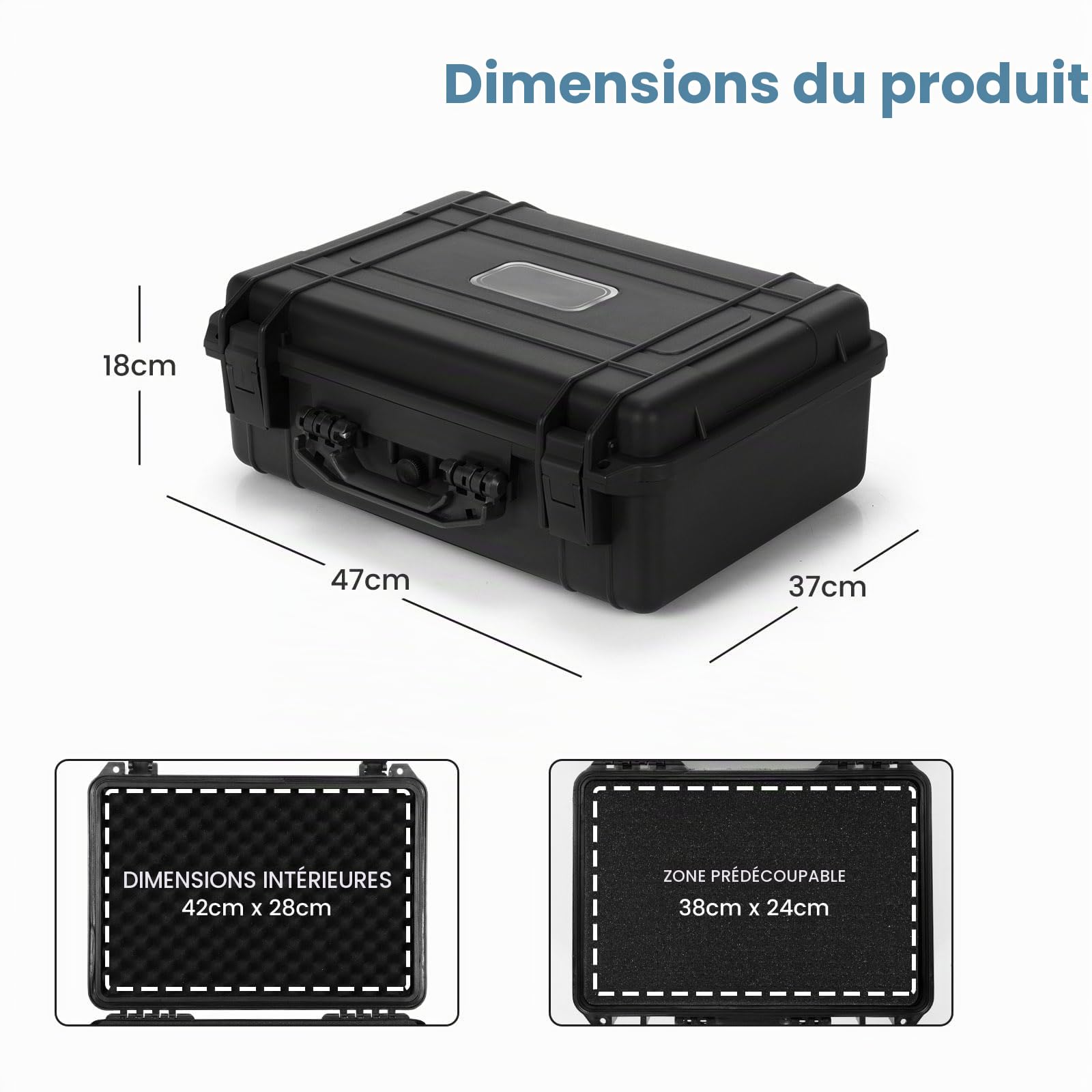 SOARS Malette de Rangement, Valise Étanche avec Mousse Adaptable & Valve de Compensation de Pression, Boîte Rangement Appareil Photo, pour Outils, Gopro, Objectifs & Accessoires (18")