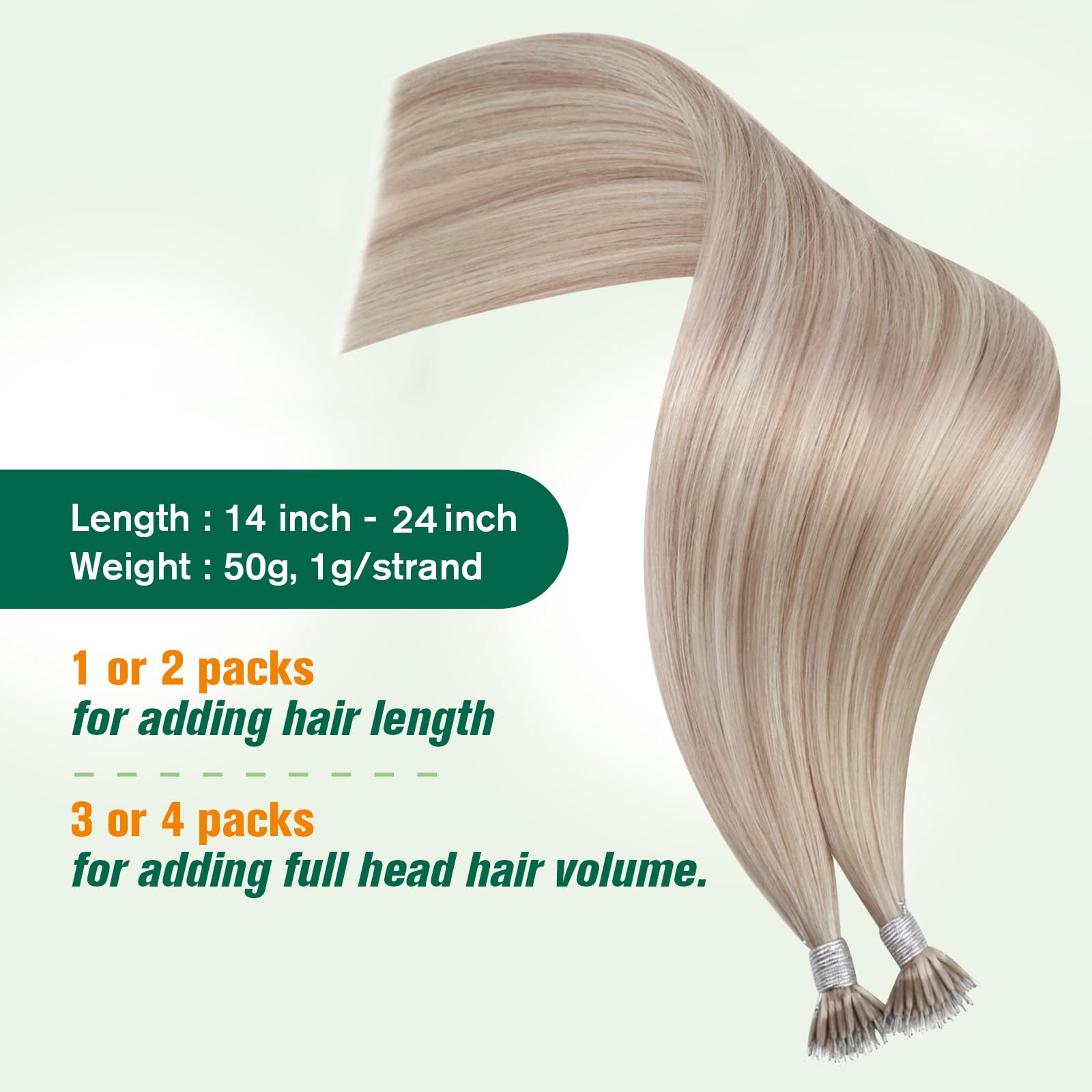 Easyouth Blonde Nano Hair Extensions Real Human Hair Highlight Nano Bead Hair Extensions Human Hair Ash Blonde Mixed Bleach Blonde Pre Bonded for Women 14 Inch 50g/50s — view 3
