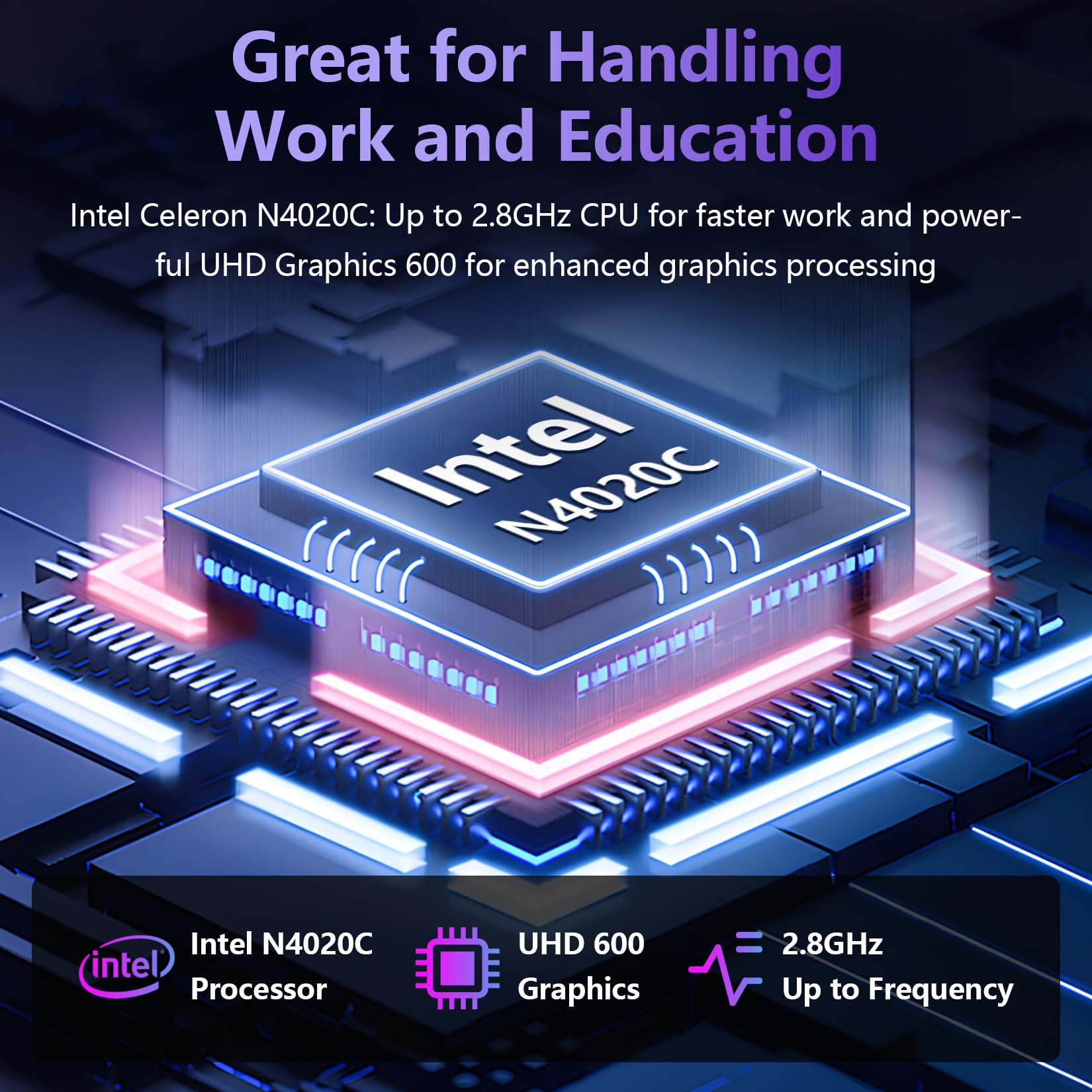 Gezoon PC Portatile, 14.1 Pollici Win 11 Pro 8GB LPDDR4 512G SSD Laptop, Celeron N4020C Fino a 2,8GHz Notebook, FHD 1920x1080, WiFi a doppia banda 2.4G/5G, BT4.2, 4K Video, Type-C, 7.6V/5000mAH