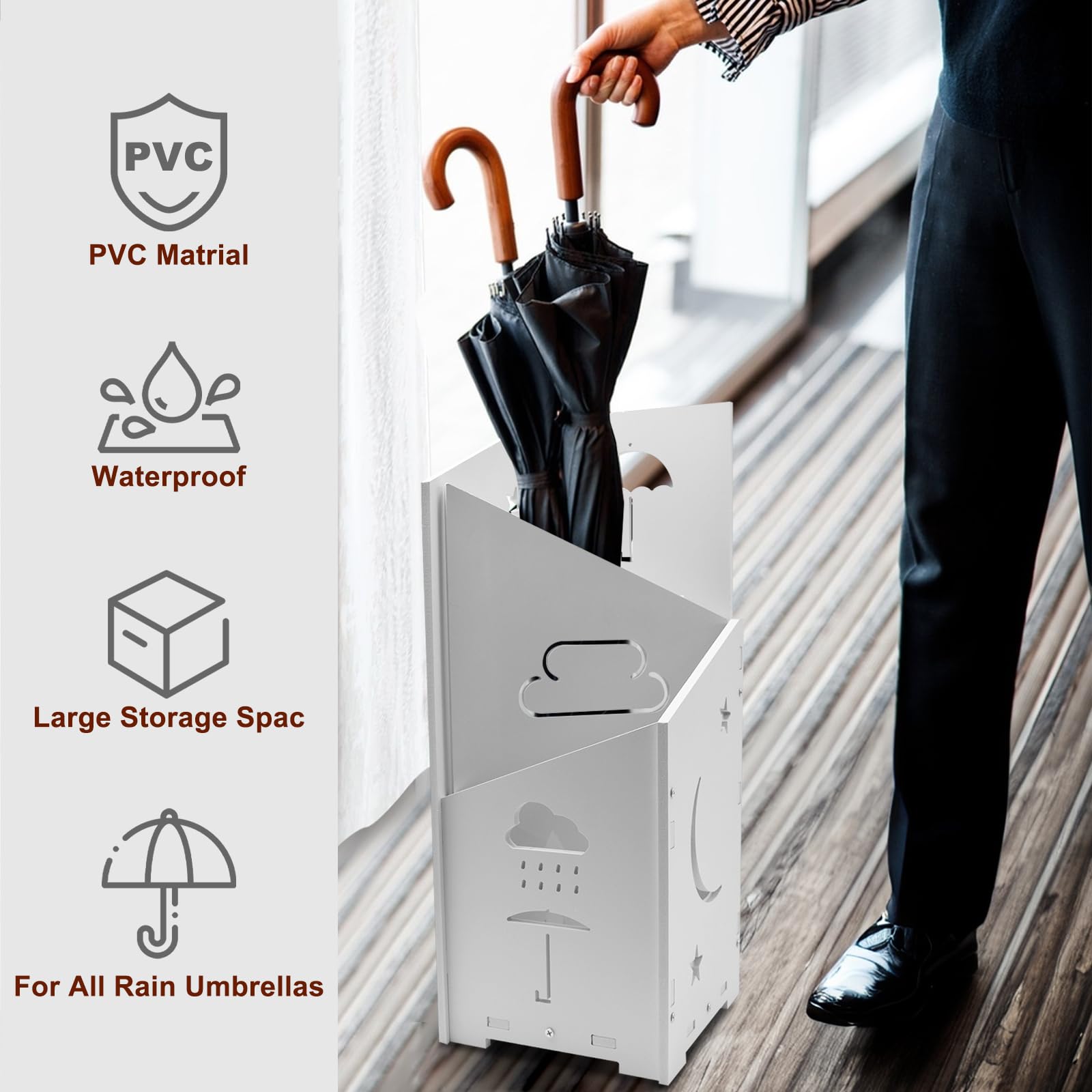 Porte-Parapluie 2 Emplacements PVC Blanc - Organisateur Entrée 20,2x20,2x53 Cm
