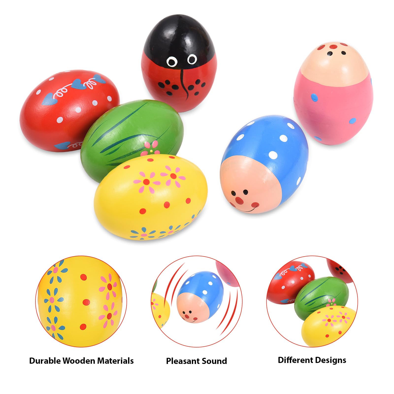 Wooden Shake Eggs Percussion Instrument Fun Musical Egg for Party Easter Basket Stuffers Educational Rhythm Toy All Ages — view 8