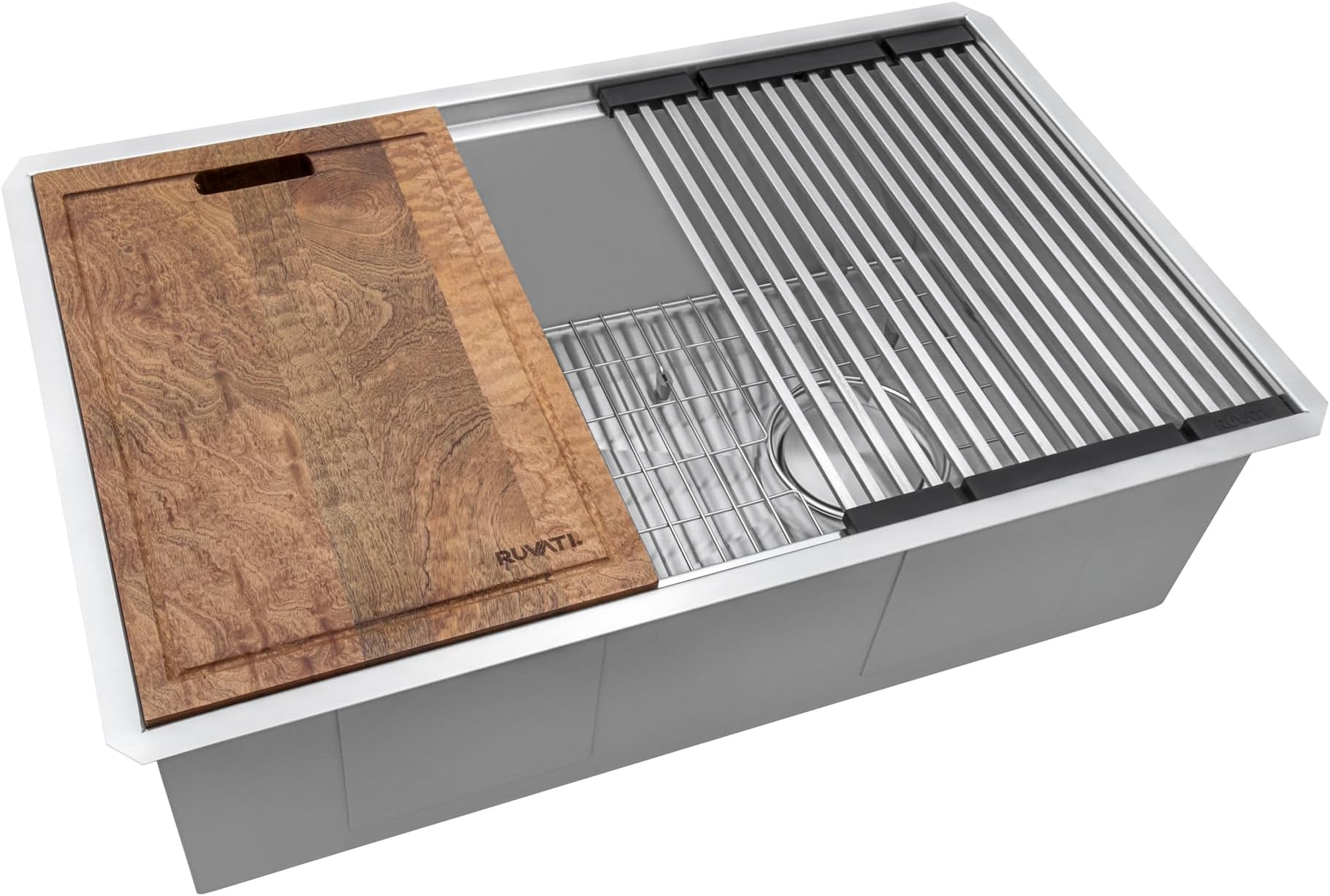 33-inch Workstation Kitchen Sink - Slope Bottom Offset Drain 16 Gauge Stainless Steel Kitchen Sink with Brushed Finish, Easy-to-Clean Undermount Sinks- RVH8591