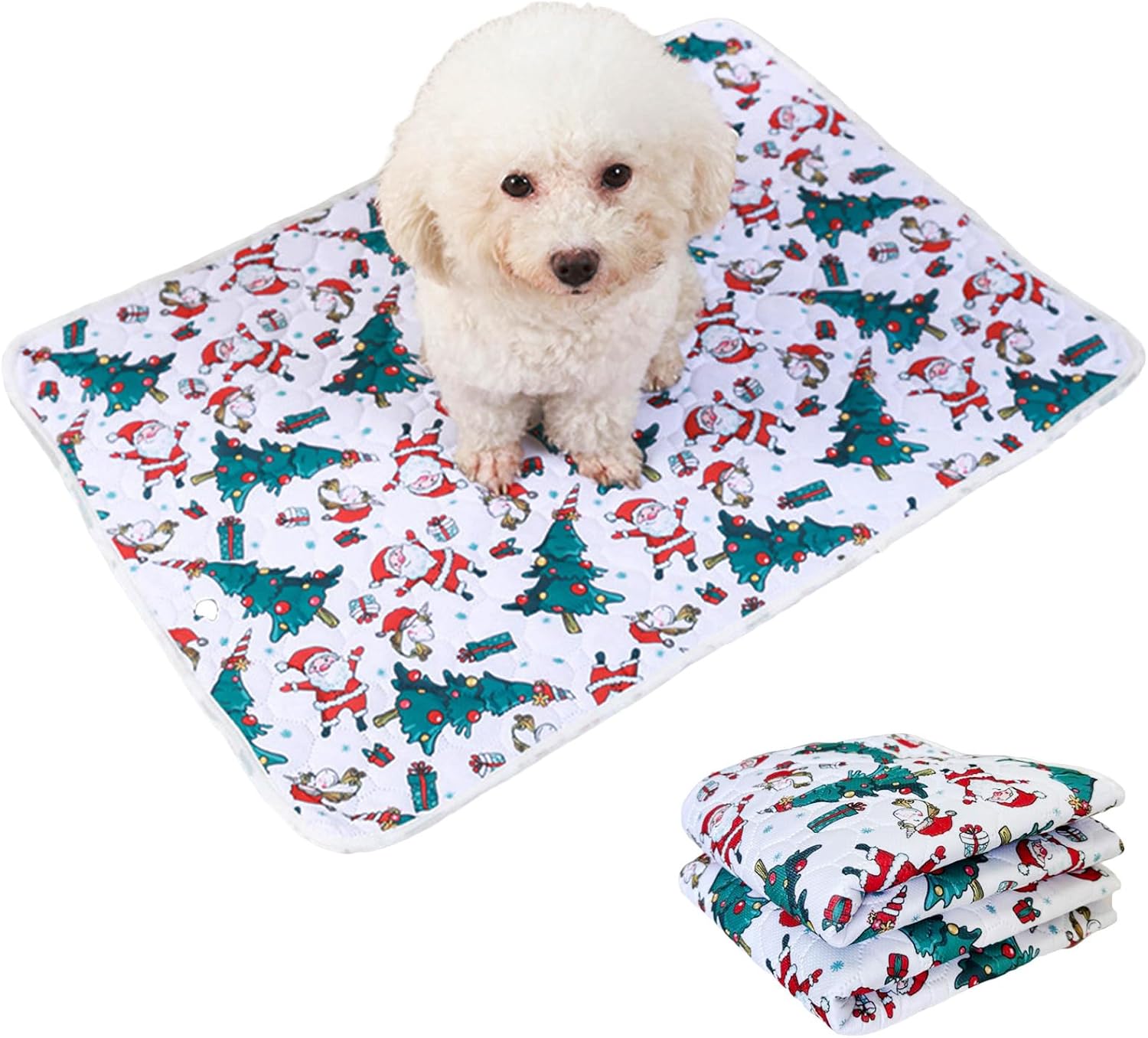 Bamy 2 Pcs Washable Dog Pee Pads - Christmas Pet Training Pads Non-Slip Waterproof Doggie Whelping Mat Reusable Dogs Mat with Santa Claus Snowman Elk Pattern (Santa Claus, 40x28 inch)