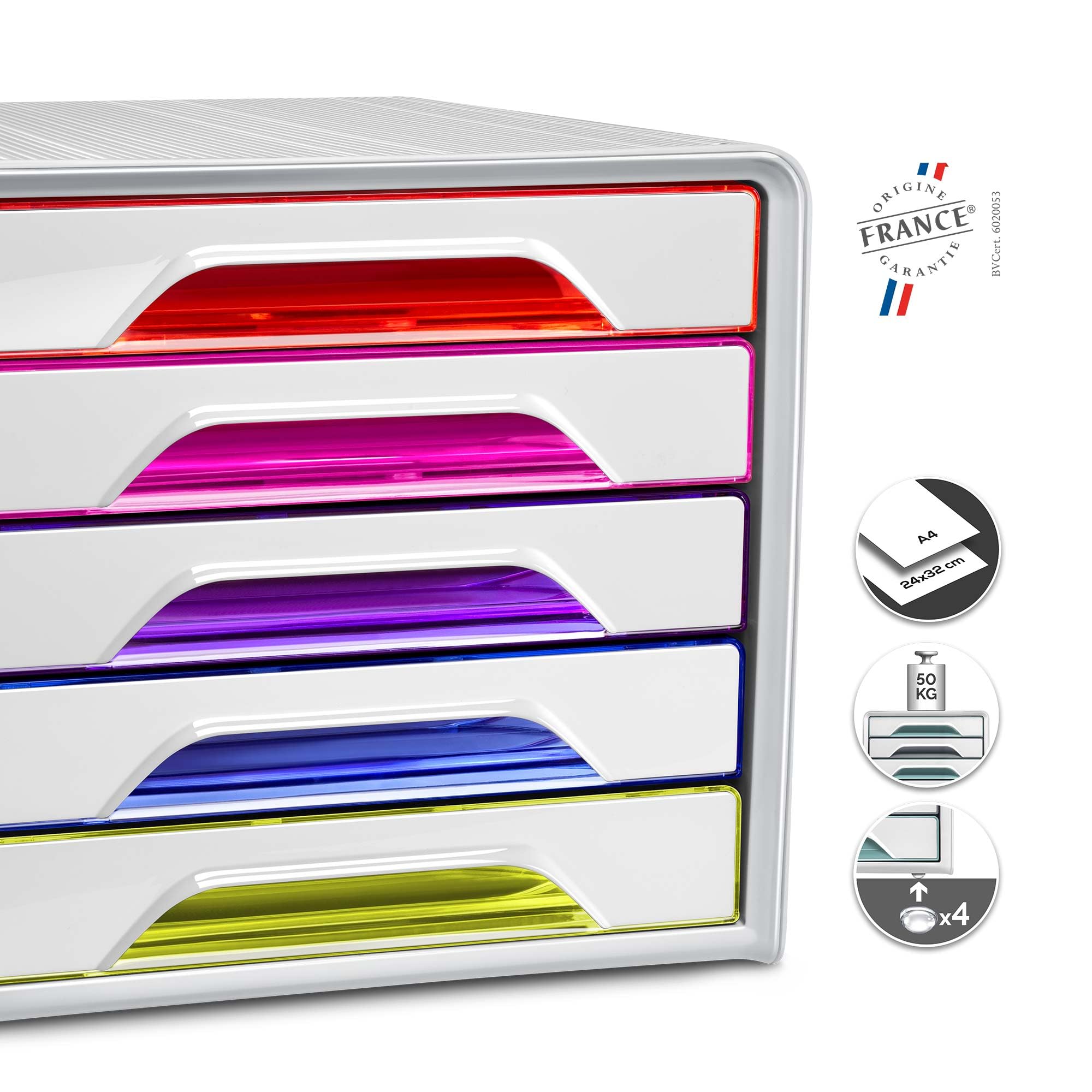 CEP Bloc de classement Module Organisateur 5 tiroirs Rangement documents Bureau Smoove Happy Multicolore