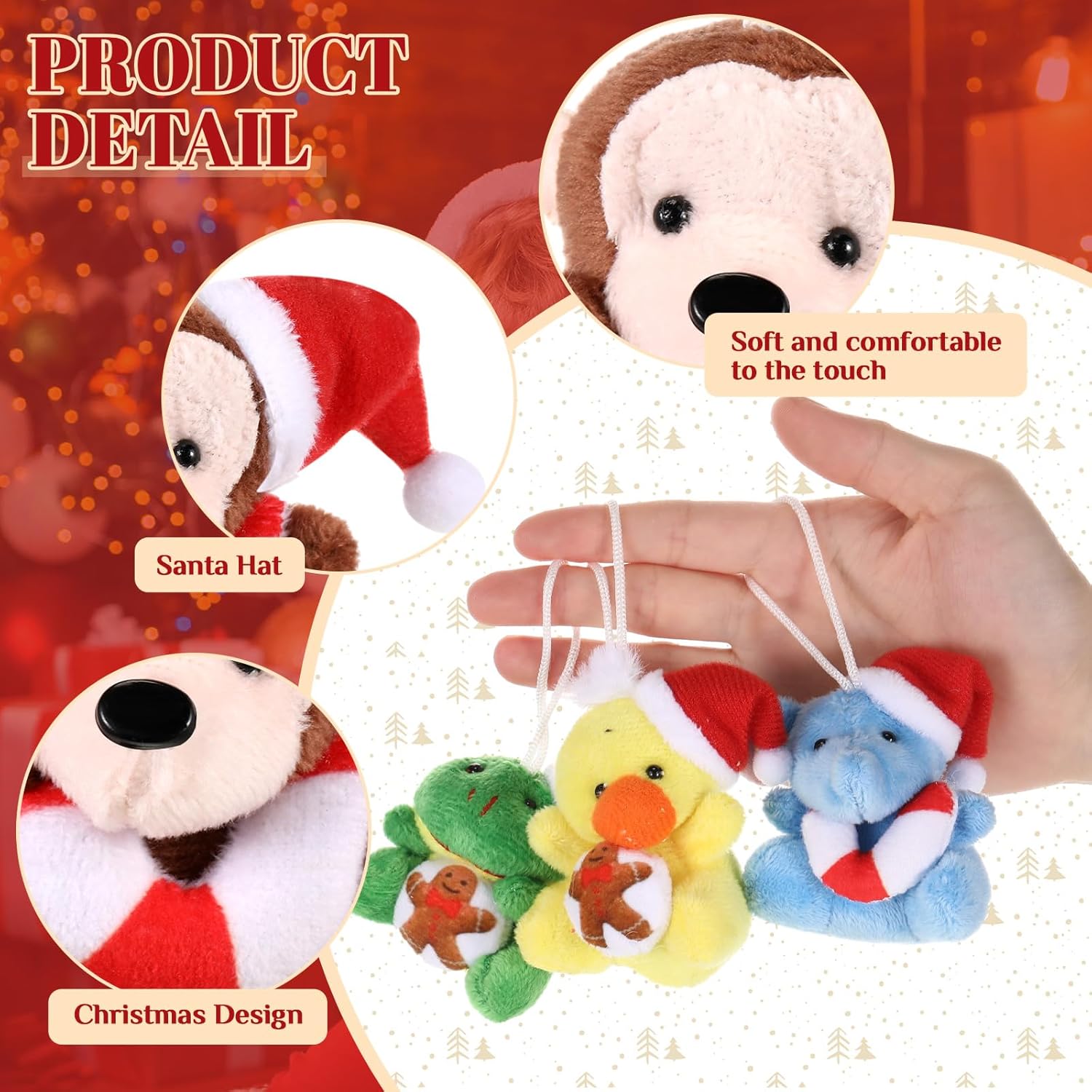 Wiwiqing 36 Pcs Christmas Mini Stuffed Animals Gifts Set 12 Christmas Plush Animals 12 Cards 12 Bags Xmas Small Plush Keychains Exchange Gift Toys for Friend Family Xmas Party Favors Goodie Bag Filler