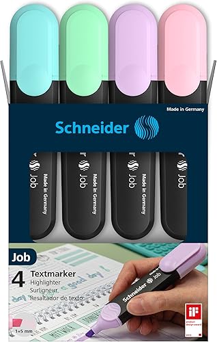 Schneider Job 150 - Rotuladores fluorescentes pastel (turquesa, menta, lila y rosado, 4 unidades) (Paquete de 2) - 2