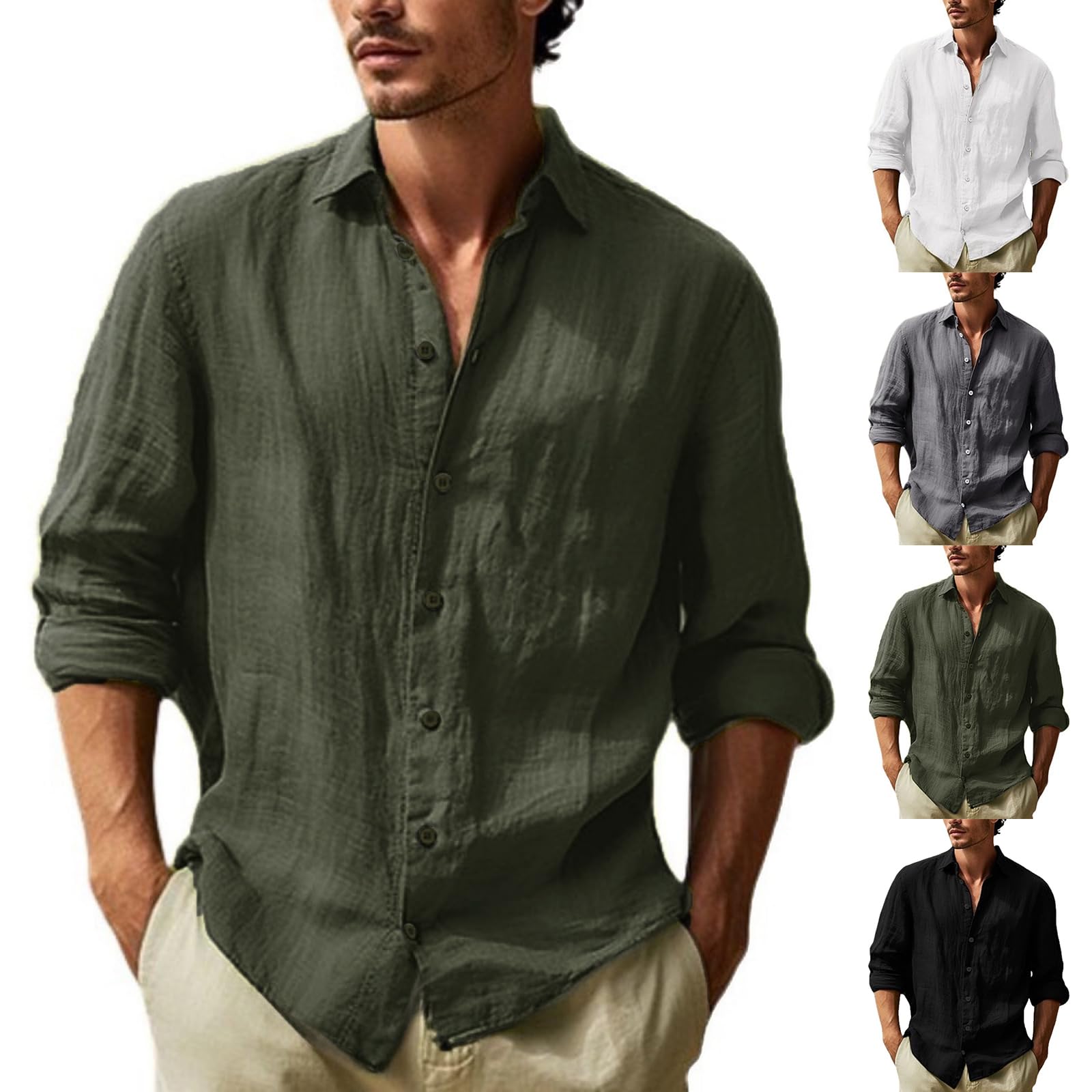 Men Long Sleeve Shirt Solid Color Comfy Button Up Shirt Lightweight Cozy Soft Beach Summer Wedding Shirts