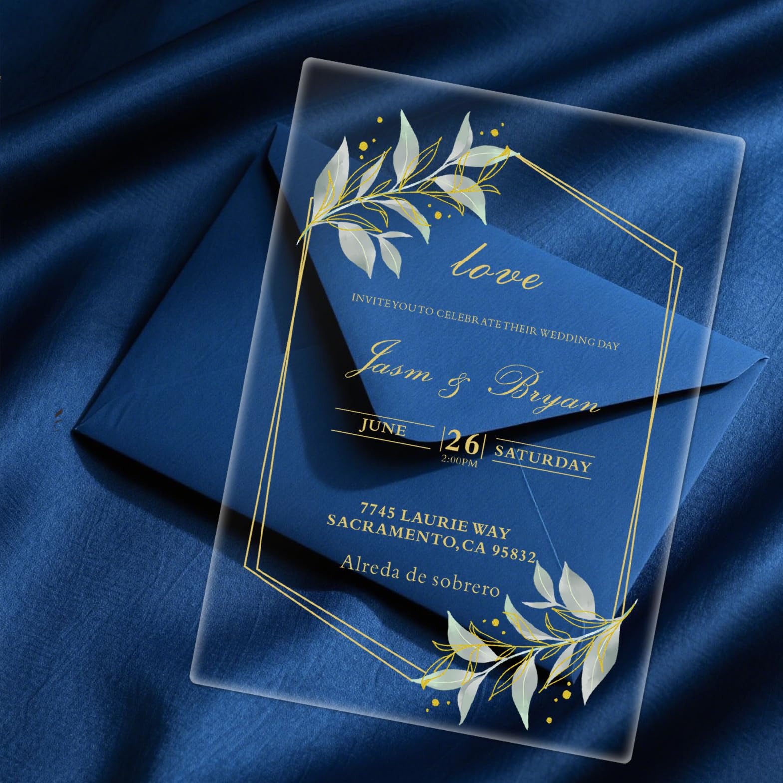 Set of Acrylic Wedding Invitations with Frosted Envelope Custom Elegant Wedding Invitation with Photo Gold Foil Print Design for Bridal Shower Anniversary Party Engagement(Style-04)