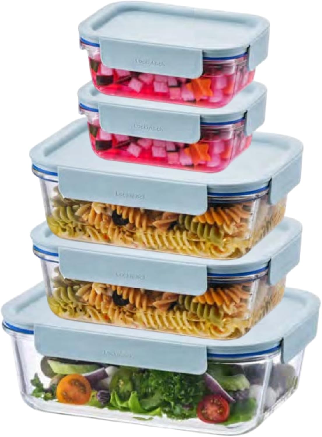 LocknLock LNG455S5M The Clear Heat-Resistant Borosilicate Glass Food Storage Set, 10-Piece (5 Containers + 5 Lids) - Mint