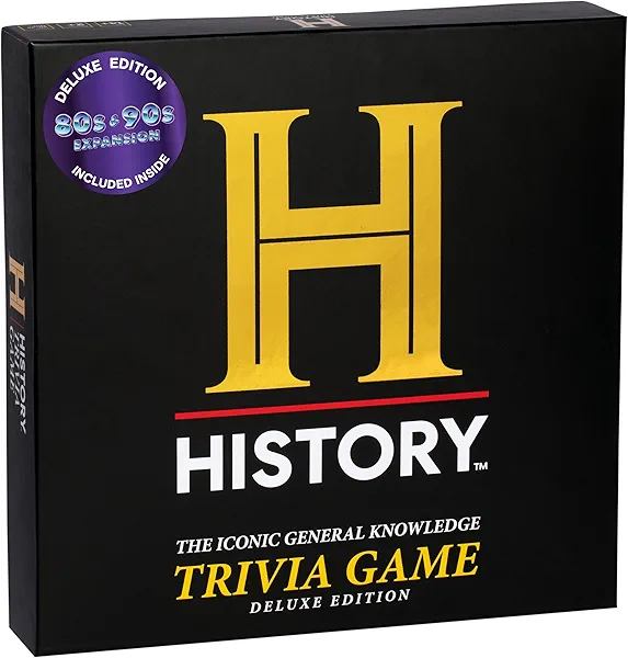 History Channel Trivia Board Game Deluxe Edition with 80s & 90s Expansion Pack - 2400+ General Knowledge Questions. Super Fun Party Card Game for Adults & Family in The Pursuit of Trivial Knowledge