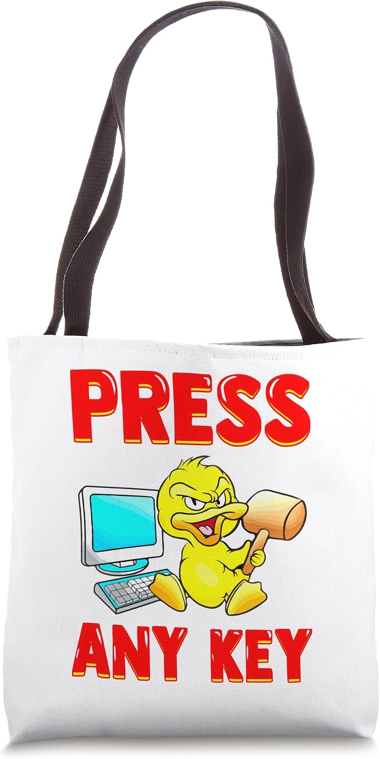 Press Any Key Funny Duck and Mallet Computer Tote Bag