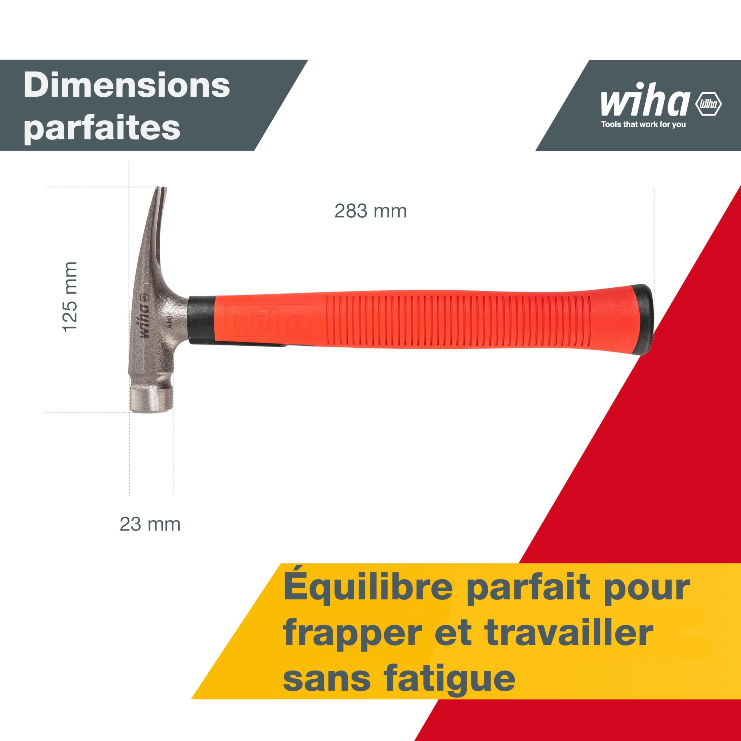 Wiha Marteau d'électricien (42071) Outil d'électricien, fond plat du manche du marteau pour placer les câbles et les chevilles | (42071) Tool for electricians I flat handle end for positioning cables and wall plugs I ergonomic grip