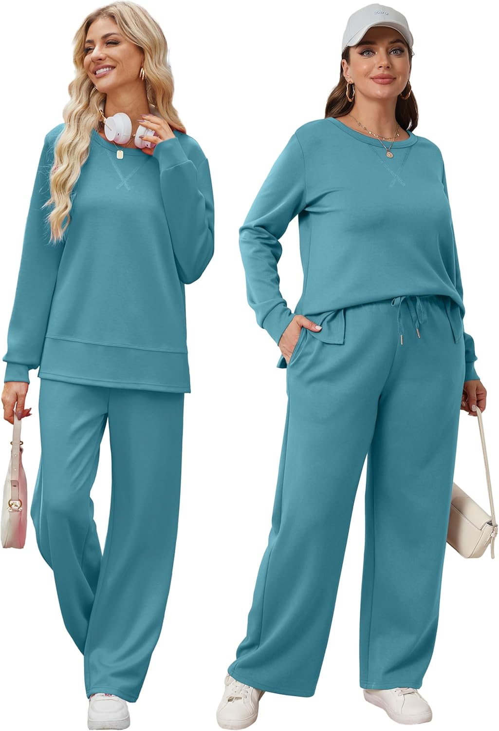 OFEEFAN Women's 2 Piece Lounge Set Travel Airport Outfits Side Slit Tracksuit Wide Leg Loungewear Baggy Comfy Sweatsuit S-3XL - Image 5