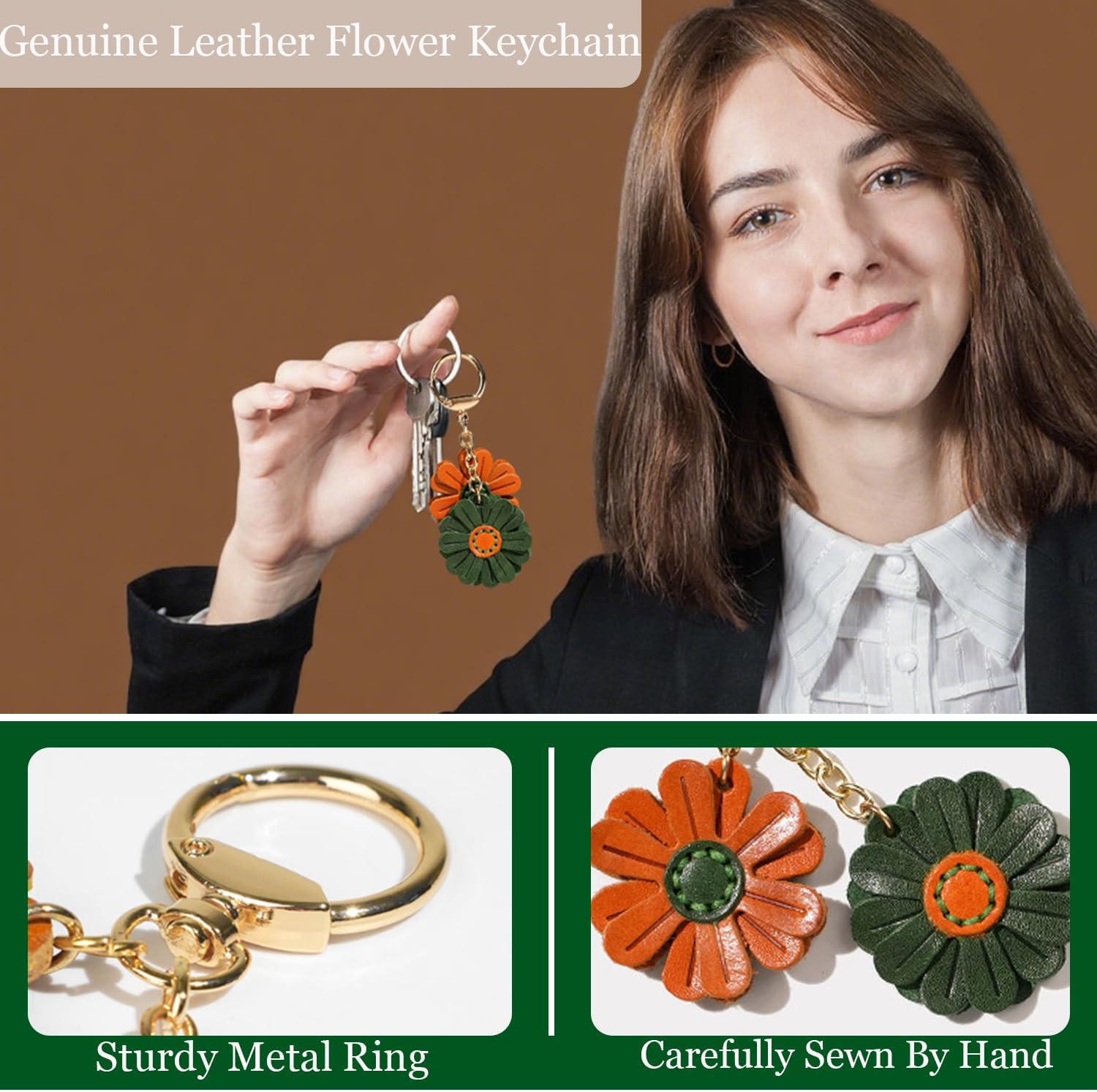 Leather Flower Keychains ，Handmade Leather Key Ring Accessories,Bag Charm,Purse Charm,Elegant Gifts for Women - Image 6