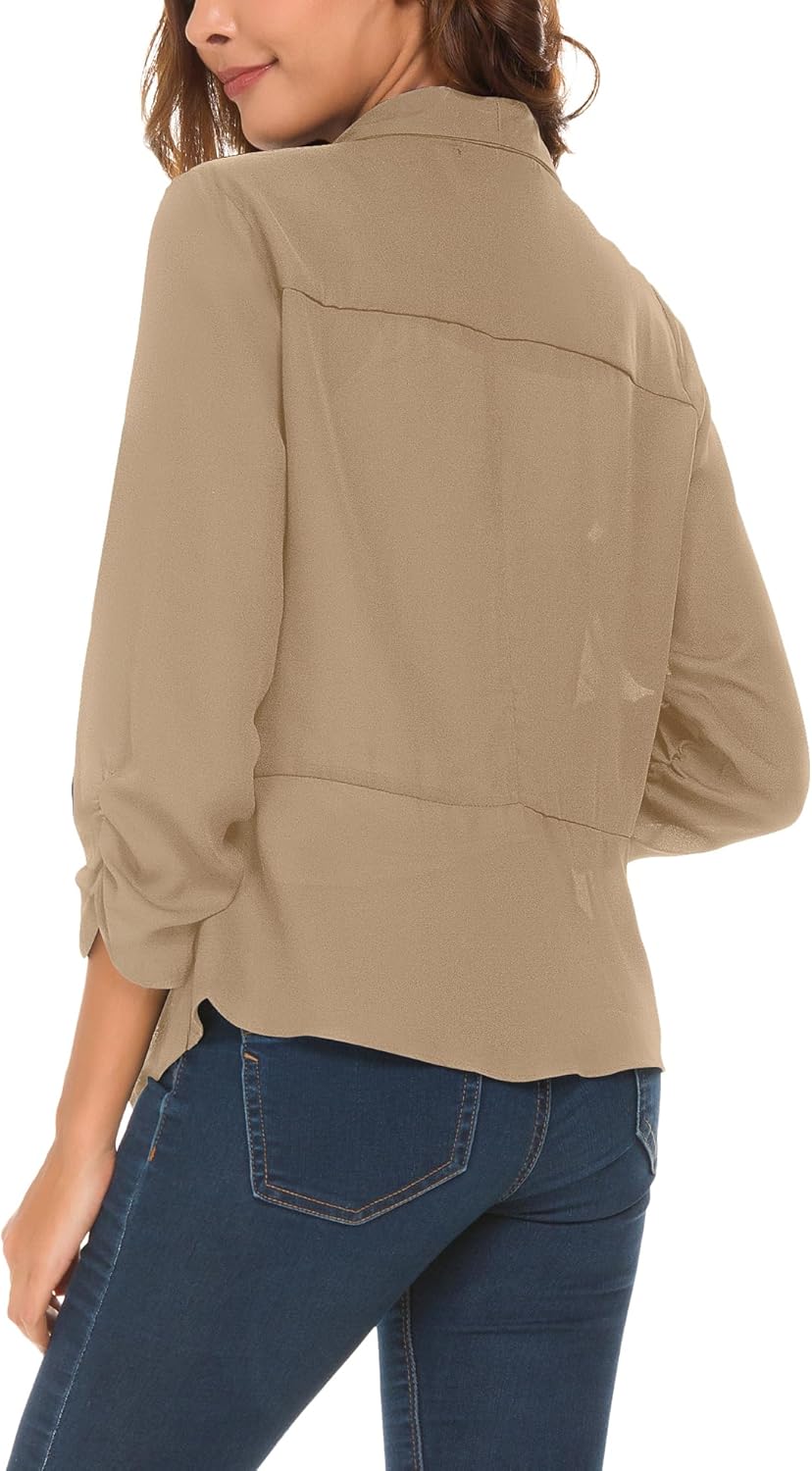 Urban CoCo Women's Ruched Sleeve Lightweight Thin Chiffon Blazer - Image 4