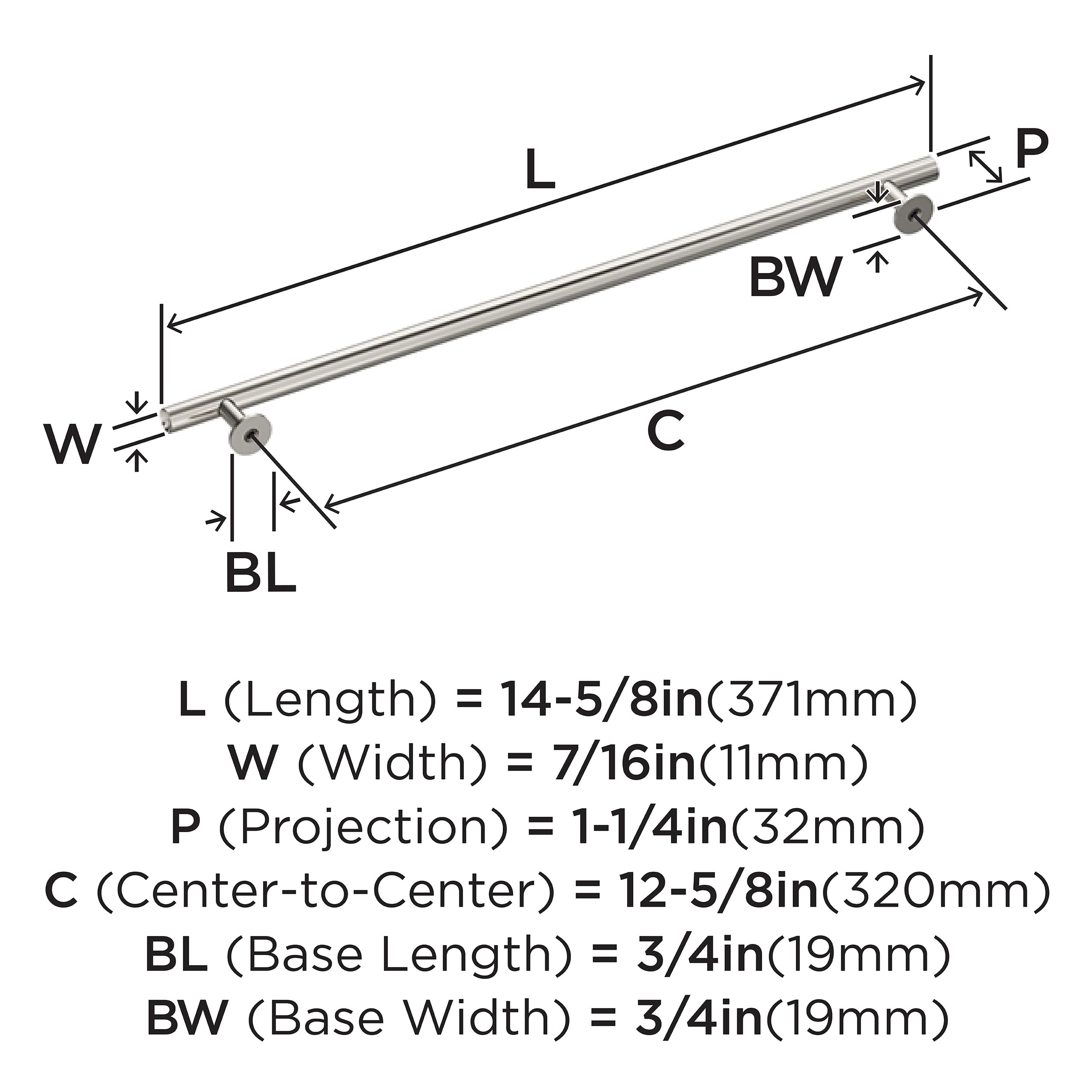 Amerock BP37391PN | Radio de 12-5/8 pulgadas (320 mm) de centro a centro de níquel pulido | Herrajes para armarios de cocina | Herrajes para muebles | Asa de cajón