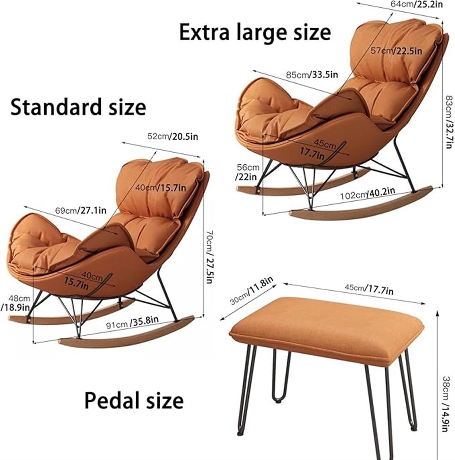 Moderna sedia a dondolo con poggiapiedi e comoda sedia reclinabile per il tempo libero per adulti Lazy Home divano singolo per balcone lounge arancione stile standard