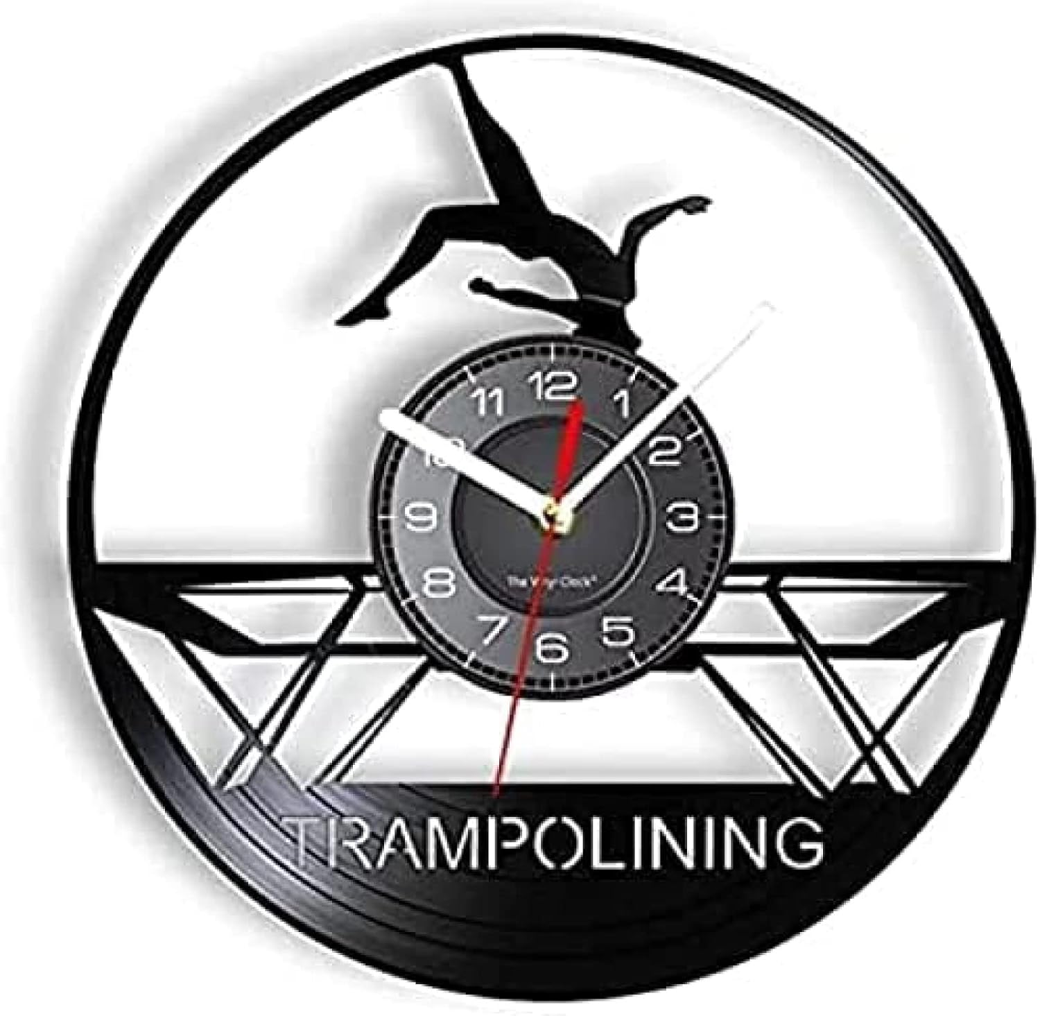 Silent Quartz Wall Clock Trampolining Athlete Artwork Vinyl Trampoline Gymnast On Trampoline Sports Home Retro Album Silent Clock Arabic Numerals
