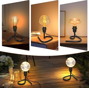 2 Pack Table Lamp Base with 240CM Cable, E27 Bulb Holder with Plug, Stable Triangular Iron Bracket, Black Metal Industrial Retro Table Lamp, Bedside Lamp for Bedroom, DIY Lampshade(No Bulb) [Energy Class E]