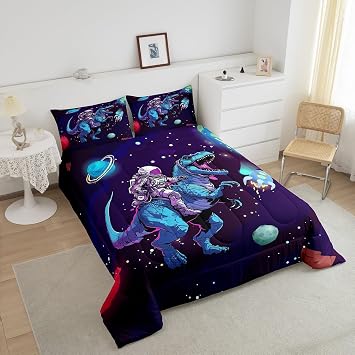 Feelyou Outer Space Comforter Astronaut Rocket Bedding Set Galaxy Cosmonaut Spaceman Kids Dinosaur Comforter Set for Children Boys Girls Universe Planets Duvet Set Room Decor Quilt Set Twin Size