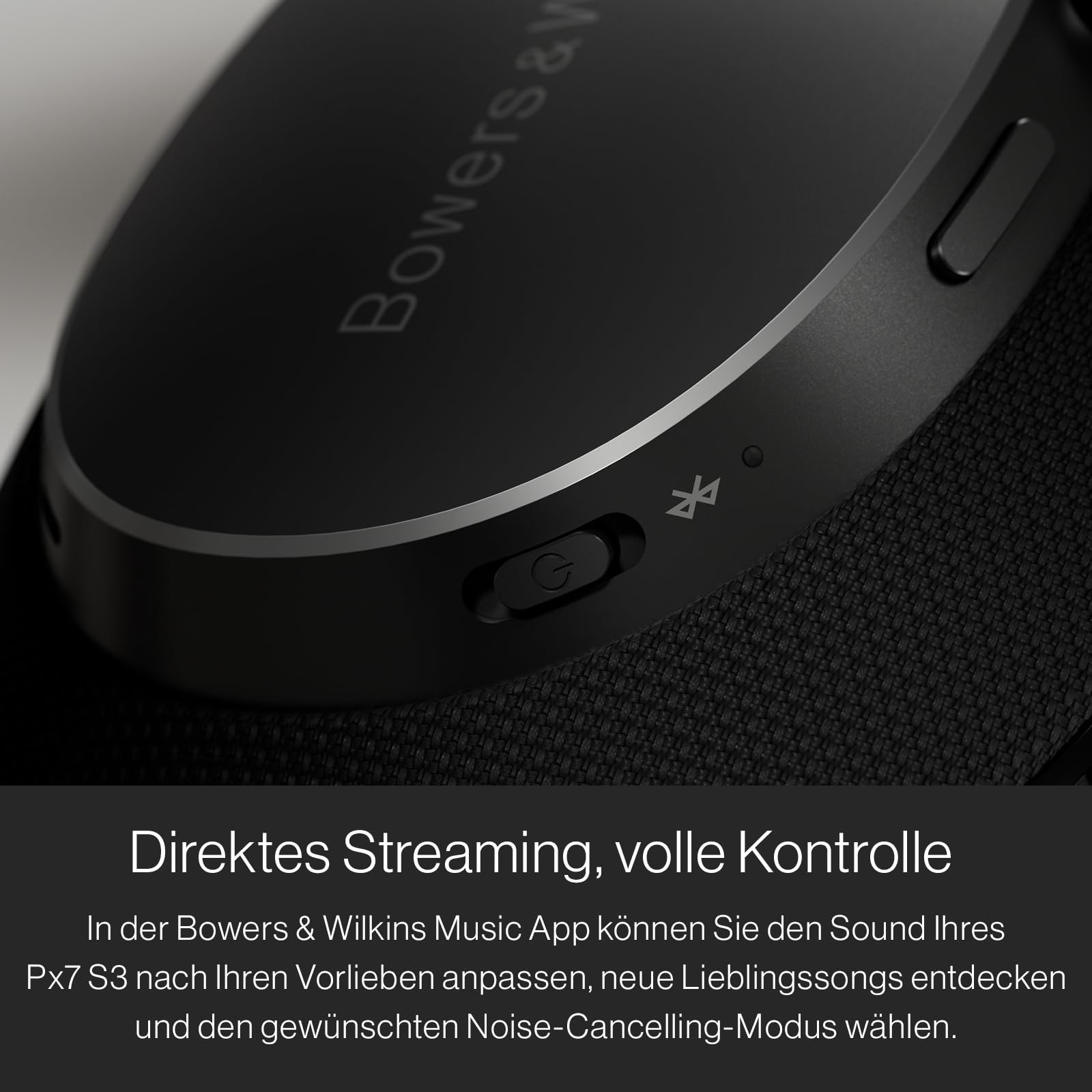 Bowers & Wilkins Px7 S3 Over-Ear-Kopfhörer mit Geräuschunterdrückung, kabellos, aptX™ Lossless, Schnellladung, 30 Stunden Wiedergabe, 8 integrierte Mikrofone - Anthrazitschwarz