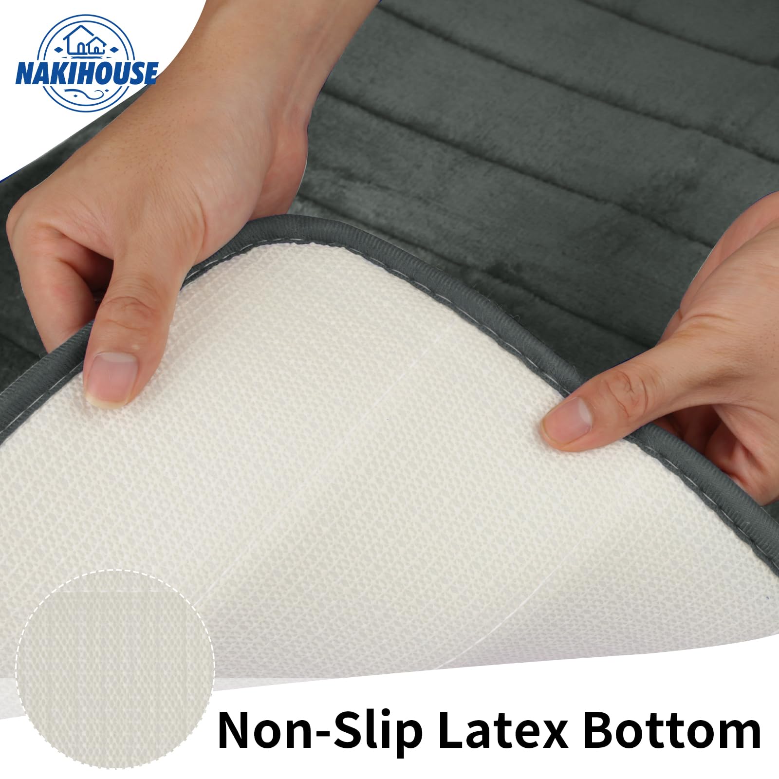 Set di 3 tappetini da bagno antiscivolo, lussuosi tappeti da bagno in memory foam, assorbenti d'acqua, morbidi, lavabili in lavatrice, tappetino da bagno per pavimento del bagno, grigio