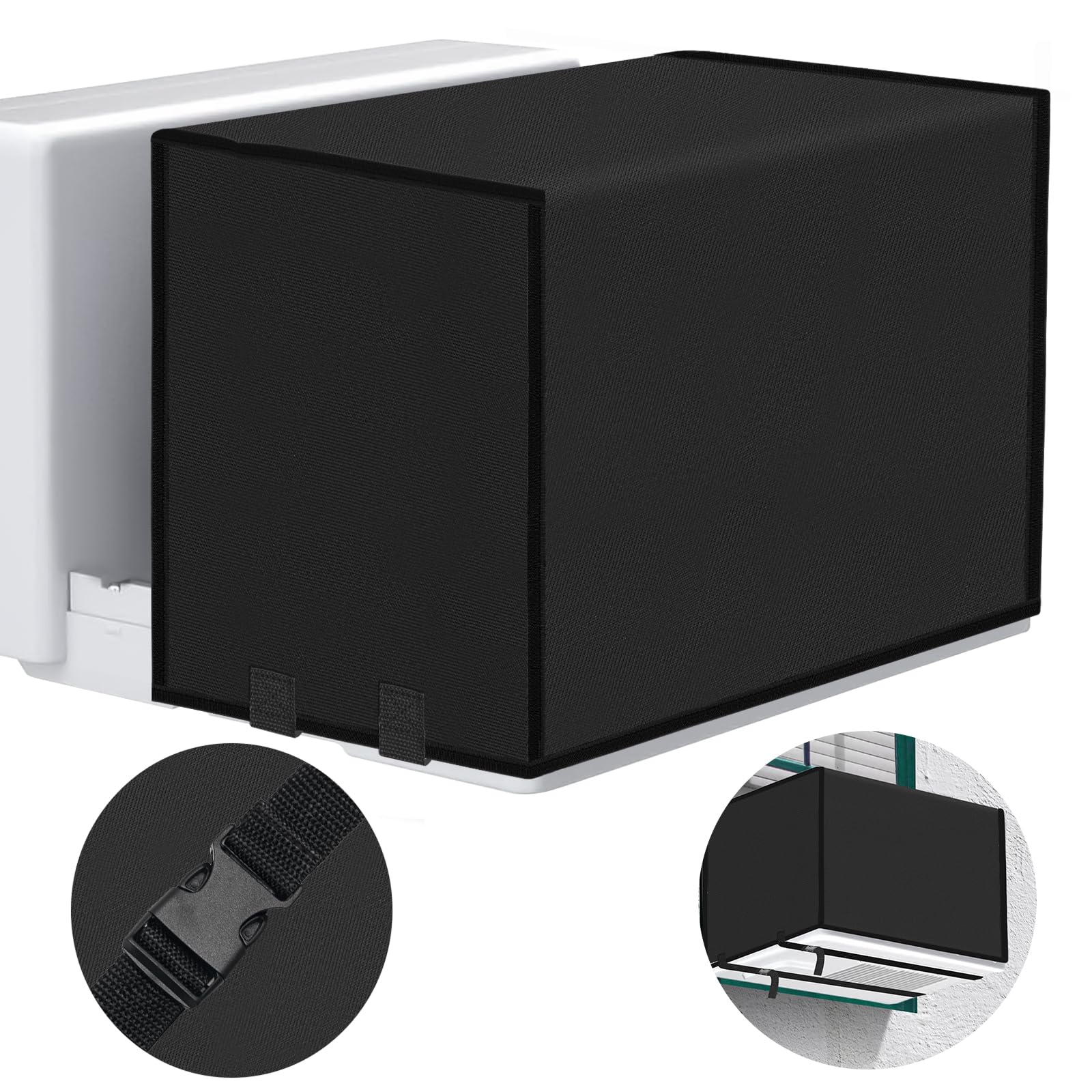 Air Conditioner Outdoor Cover for Midea U-Shape Window AC, COITEK 600D Waterproof Unit Cover with Adjustable Straps, UV/Snow-Resistant (Black)