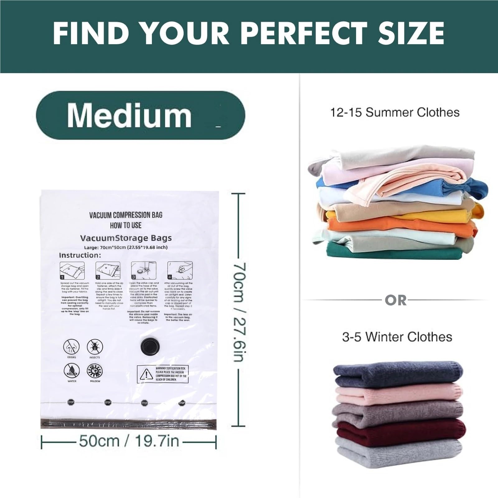 Kompressionsbeutel Platzsparende Taschen, komprimierte Aufbewahrung for Kleidung, Komfortartikel und Decken-Organizer für Gepäck(5PCS S(40X60cm))