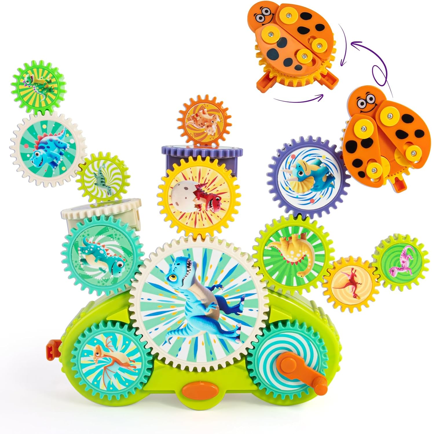 Gear Toy for Kids Age 3+, STEM Building Blocks, Dinosaur Construction Toy Playset, Electric & Manual Dual Mode Versatile Gears Learning Kit for Boys Girls 3 4 5 6
