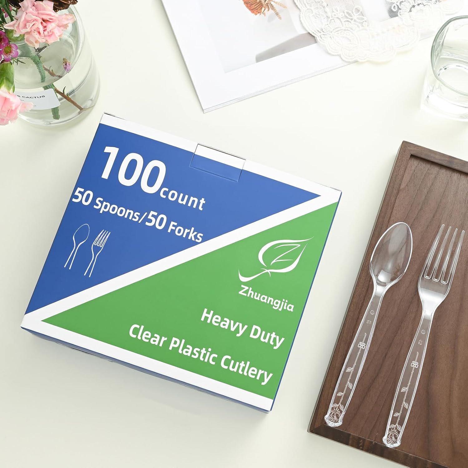 100 Count Plastic Silverware Heavy Duty 50Forks50Spoons | Shatterproof BPA-Free Disposable Cutlery Heat Resistant Disposable Plastic Utensils for Catering & Events, Party Supplies - Image 5