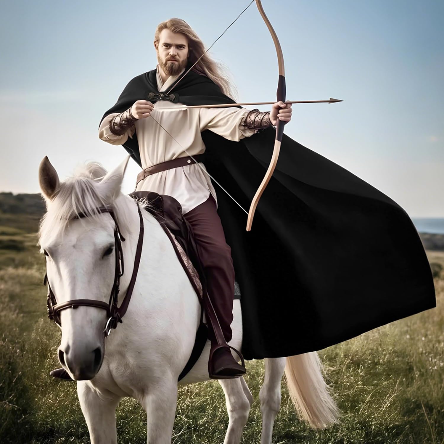 Renaissance Hooded Cloak Medieval Velvet Cape with Hood Men Women Vintage Capelet Halloween Sorcerer Costume - Image 4