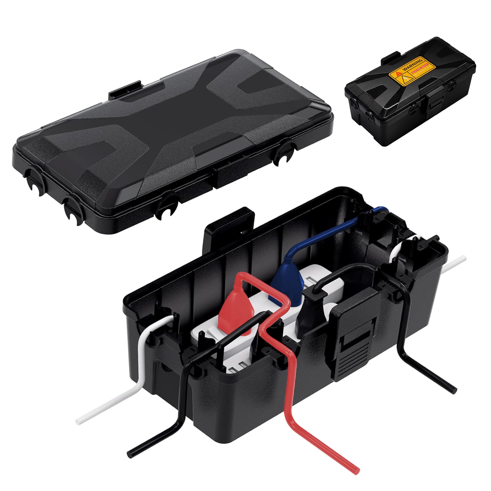 Boîte de Câble Etanche - Boite Etanche Electrique Exterieu IP54 26,1×15×9,4 cm avec 6 passages de câbles Boite Rangement Cable Zeitschaltuhren Weihnachtsbeleuchtung Kabel (Noir)