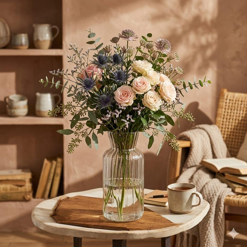 SAUDEEP INDIA Clear Glass Flower Vase 14 x 7 cm Ribbed Textured Vase for Fresh Flowers Elegant Table Centerpiece Home Decor Modern Minimalist Transparent Pot for Living Room Office (Glass Vase)-image-18