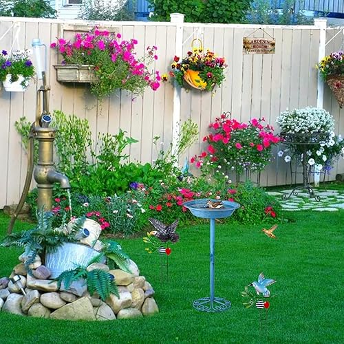 Miniatura 6 de Baños para pájaros para exteriores, 25.5 pulgadas de altura, comedero de pájaros de metal con libélula para decoración de jardín, patio y césped,