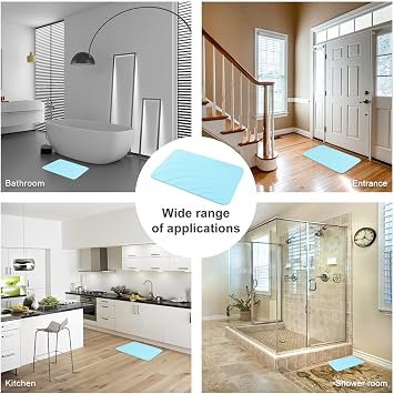 2 Pack Diatomaceous Earth Shower Mat, Stone Bath Mat, Nonslip Super Absorbent Fast-Drying Hard Bath Mat for Bathroom Shower Floor, 23.62 x 15.35 inch, Blue-Green