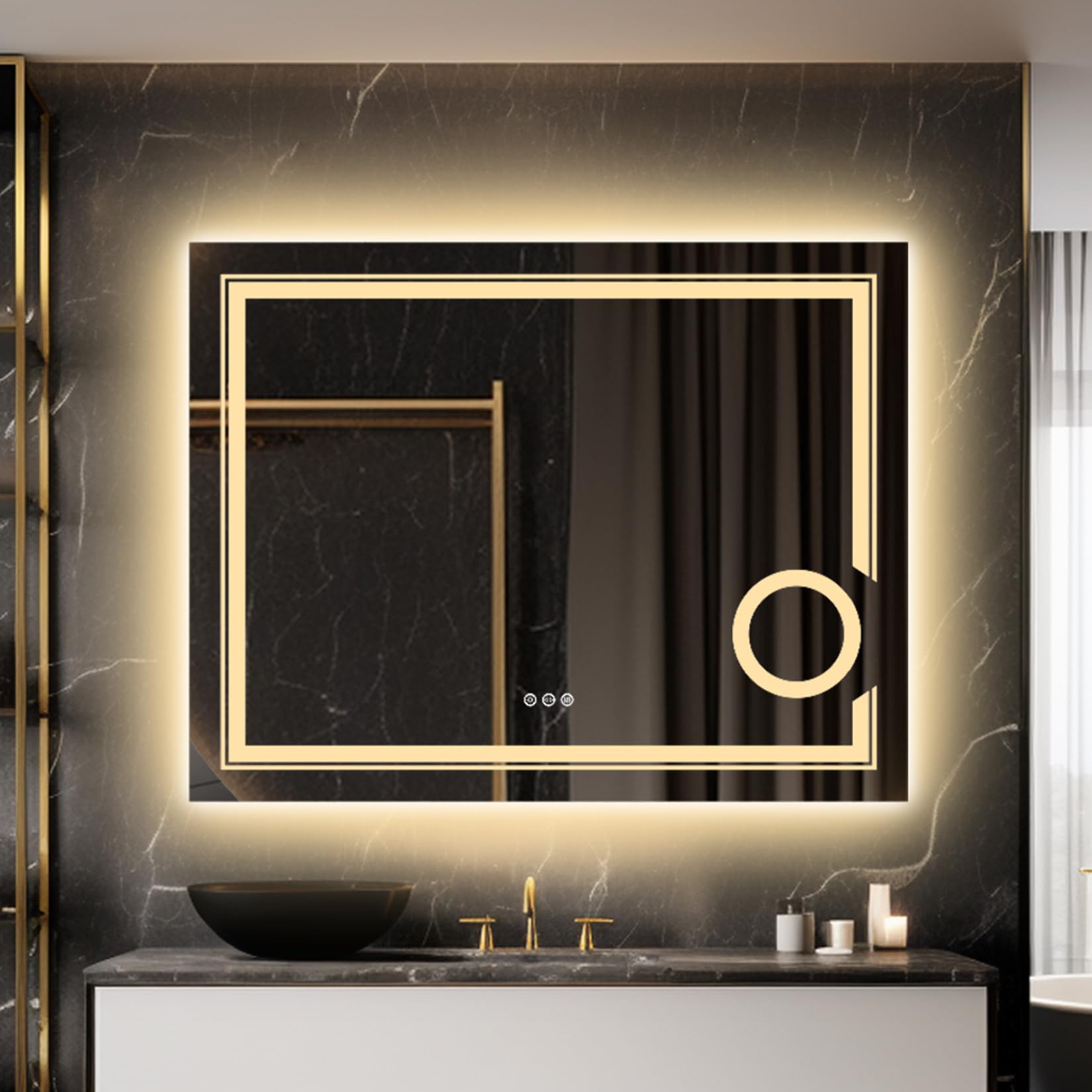 LUVODI Espejo de Baño Pared 70 x 90 cm con 3X Aumento Luz LED Frontal y Retroiluminado Espejo Baño Moderno con Interruptor Táctil Función Antivaho Memoria, IP56, CRI>97,CE, para Lavavo Tocador