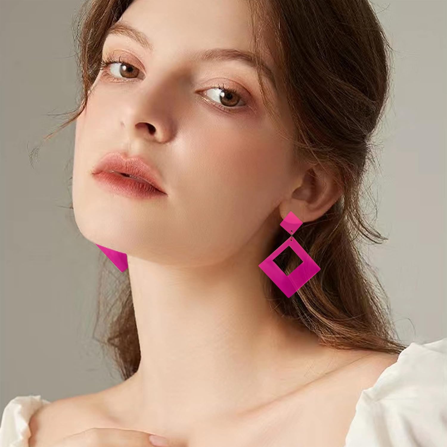 KaFu 70s 80s Neon Earrings Retro Geometric Square Hollow Acrylic Neon Dangle Drop Earrings for Women Girls Party Halloween Costume Accessories - Image 3