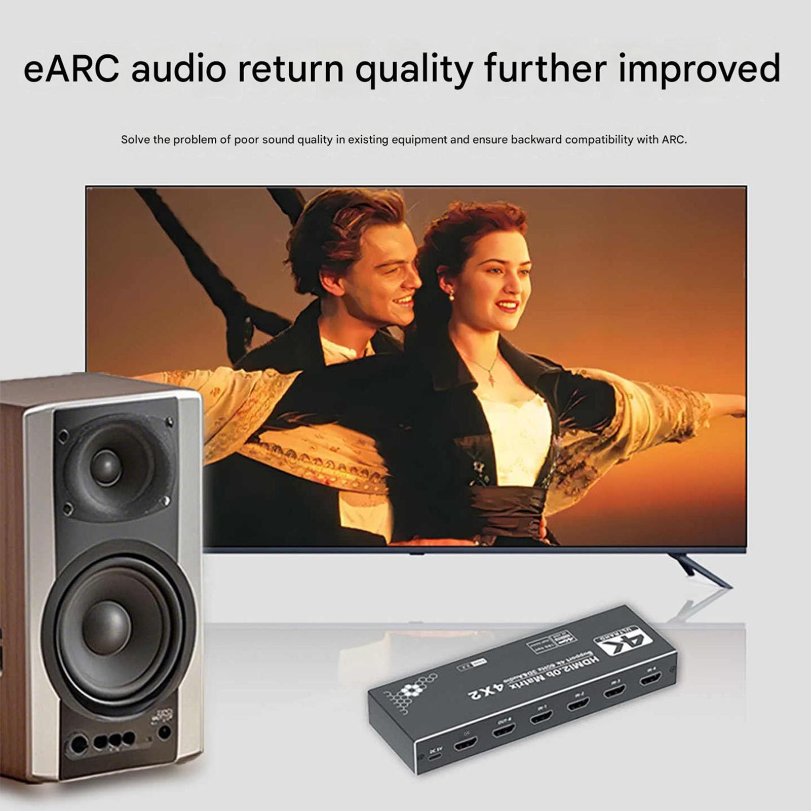 Matriz Divisora ​​de Audio HDMI, Conmutador De Distribución De Ultra Alta Definición 4K, Cuatro Entradas Y Dos Salidas, Divisor De 3 Vías De Vídeo con Concentrador De Expansión