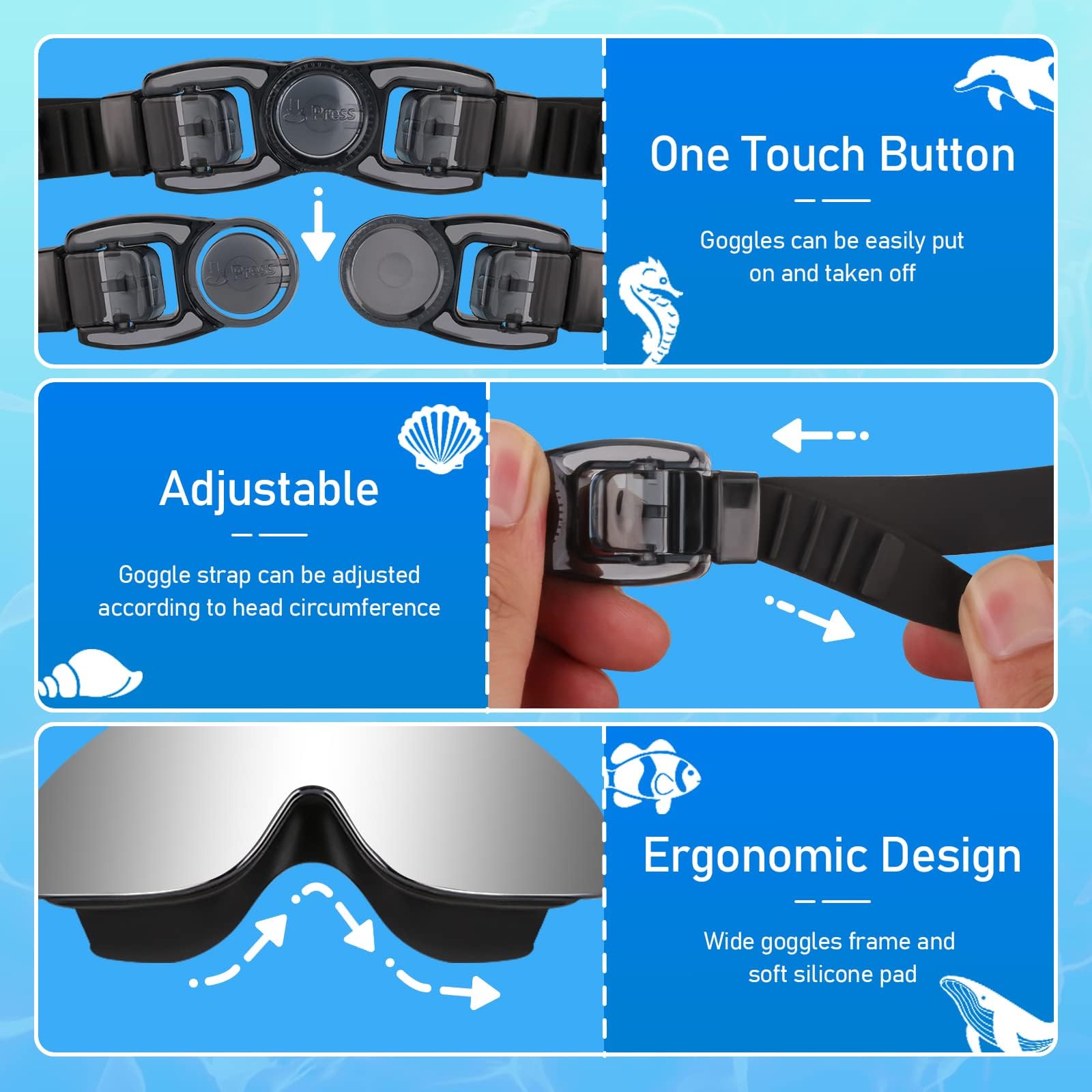 Vatefery Swimming Goggles Kids Toddler 3-15,Crystal Clear Polarized Swim Goggles for Kids,Junior Children Girls Boys,Anti-Fog,Waterproof,UV Protection Wide Vision Lenses - Image 3