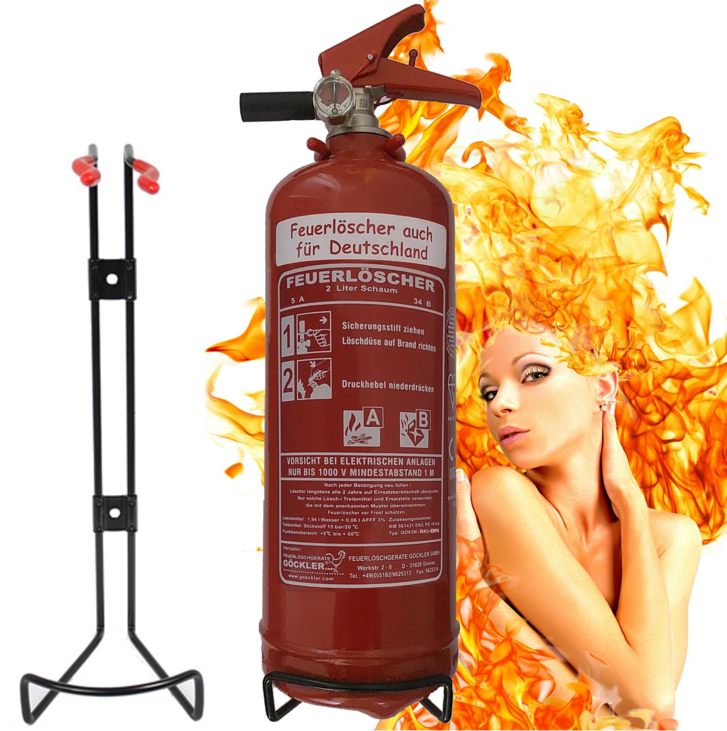 Brandengel® 2 L Schaum Feuerlöscher EN 3 Manometer Halterung Messingarmatur Sicherheitsventil, 5 A, 34B (ohne Prüfnachweis u. Jahresmarke) Küche Haushalt Gastro Hotel