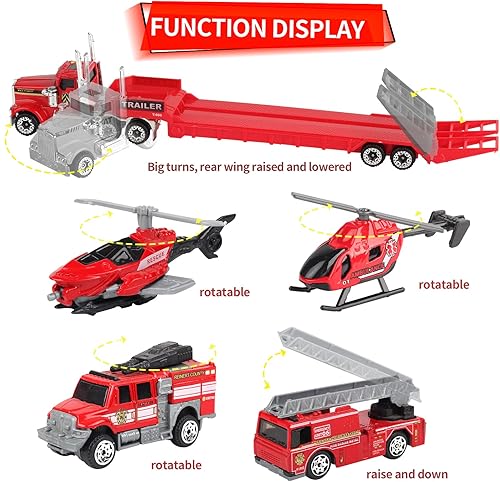 Miniatura 5 de Oriate Fire Truck Vehicle Toys with Flatbed Trailer & Various Traffic Road Signs, Diecast Firetruck for 3 4 5 6 7 Year Old Boys - Ambulance,