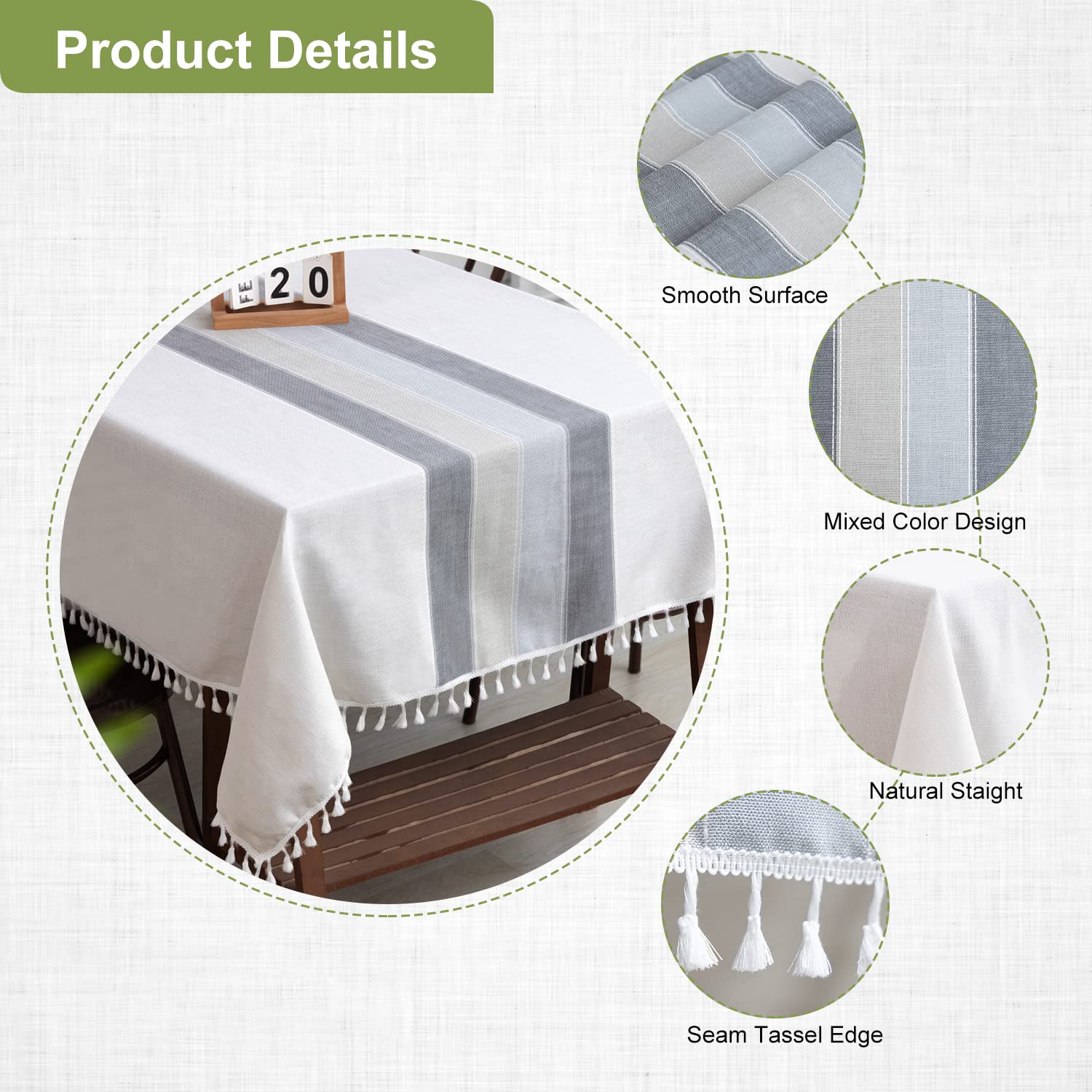 SUNBEAUTY Tovaglia Cotone Rettangolare 140x220 Tovaglie Rettangolari Antimacchia Lino Tavolo Copritavolo Cucina Decorazione per Tavola da Pranzo