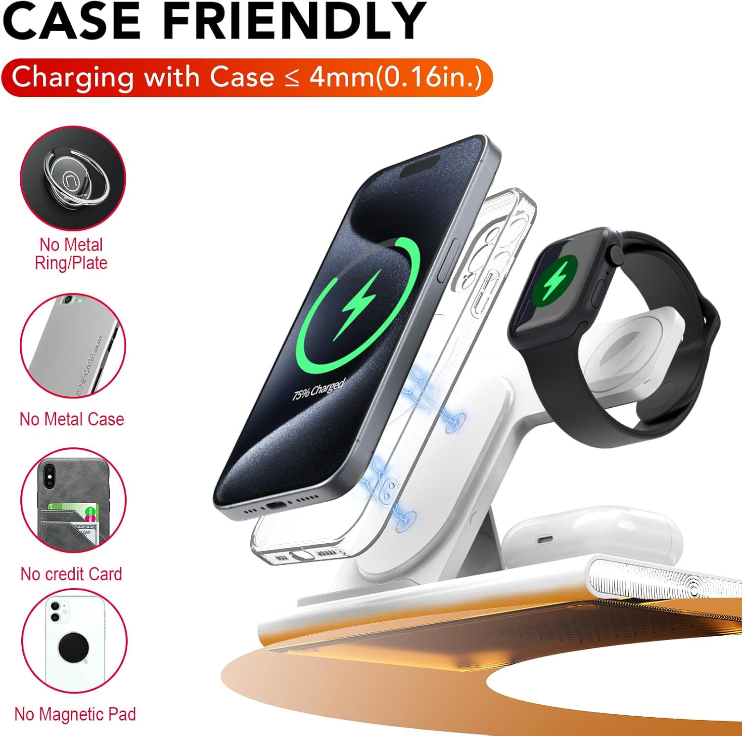 3 in 1 Foldable Charging Station for Apple Wireless Charger for iPhone 17 16 15 14 Series, Wireless Charging Station for iWatch Series 11 10 Ultra 3/2 SE 3/2 Charger for AirPods 4/3/2/Pro 3/Pro 2 - Image 4