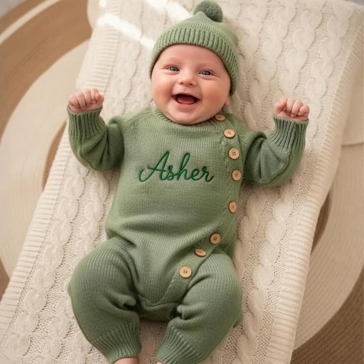 Personalized Baby Name Romper Set | Embroidered Newborn Cotton Coming Home Outfit | Custom Infant Jumpsuit